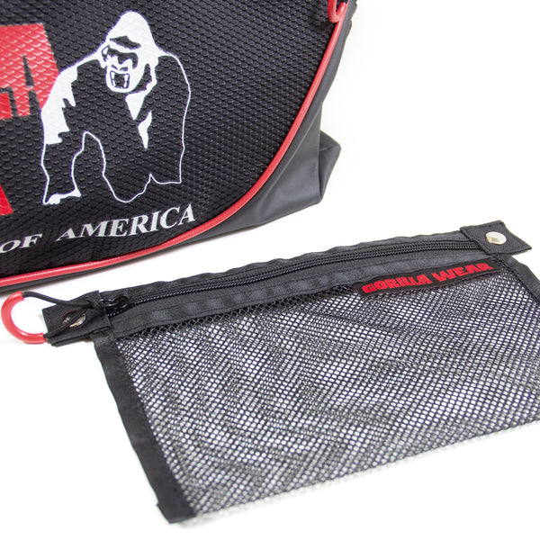 Gorilla Wear Jerome Gym Bag black/red – närbild av nätficka på gymväska