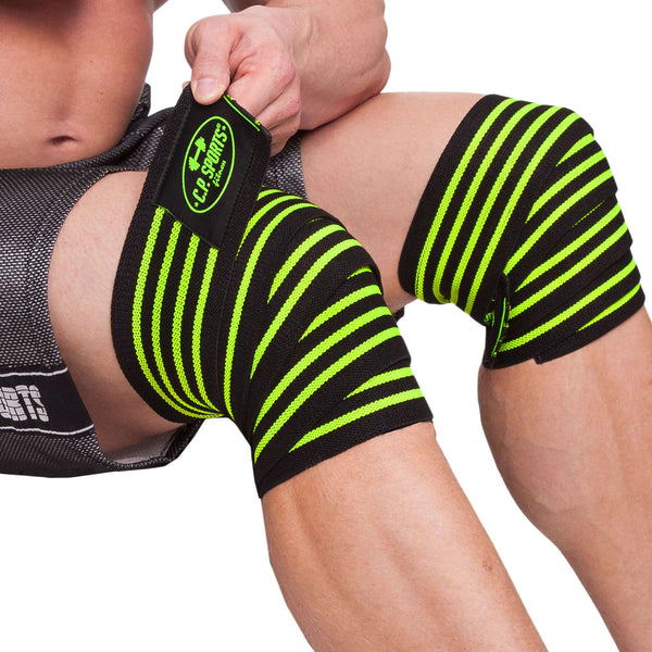 C.P. Sports Knee Wraps Black/Yellow 2 m – knälindor dras på runt knä