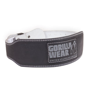 Gorilla Wear 4 Inch Padded Leather Belt Black/Grey – närbild av logotyp