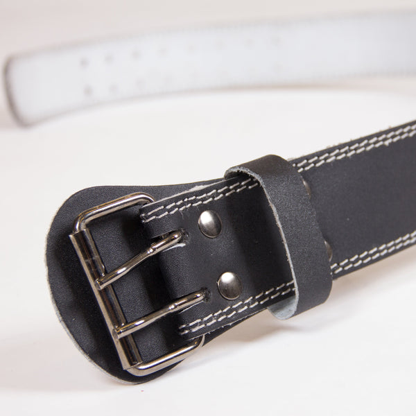 Gorilla Wear 4 Inch Padded Leather Belt Black/Grey – närbild av spänne