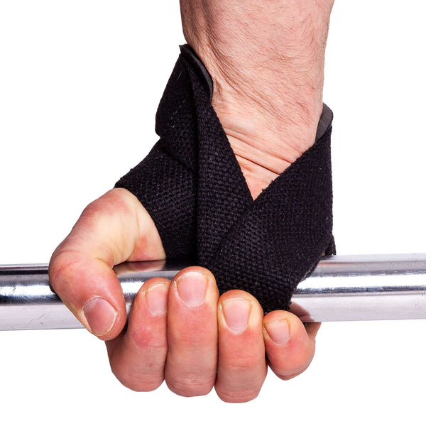 C.P. Sports Figure 8 Straps Lifting Loops Black – i användning med slutet grepp runt skivstång