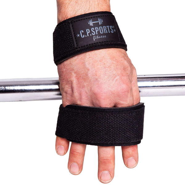 C.P. Sports Figure 8 Straps Lifting Loops Black – i användning över handrygg vid skivstång