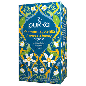 Pukka Te Chamomilla & Manuka Honey 20 påsar – Pukka Chamomile Vanilla & Manuka Honey teförpackning