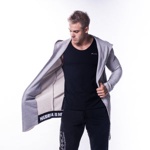 NEBBIA Aw Long Coat grey – öppen lång kappa på modell