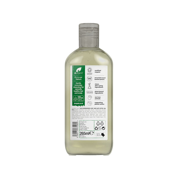 Dr Organic Schampo Aloe Vera 265 ml – baksida av flaskan