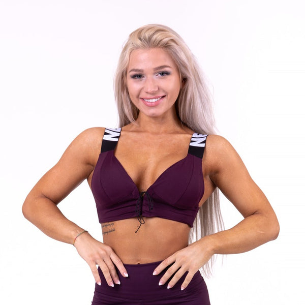 NEBBIA Lace-Up Sport Bra Burgundy