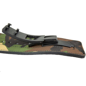 C.P. Sports Powerlifting Lever Belt Green Camo – närbild av låsmekanism
