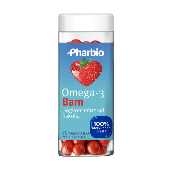 Pharbio Omega-3 Barn Jordgubbssmak 70 tuggkapslar