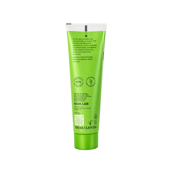 Ecodenta Exceptional Whitening Toothpaste With Bergamote Oil 100 ml – baksida av tuben