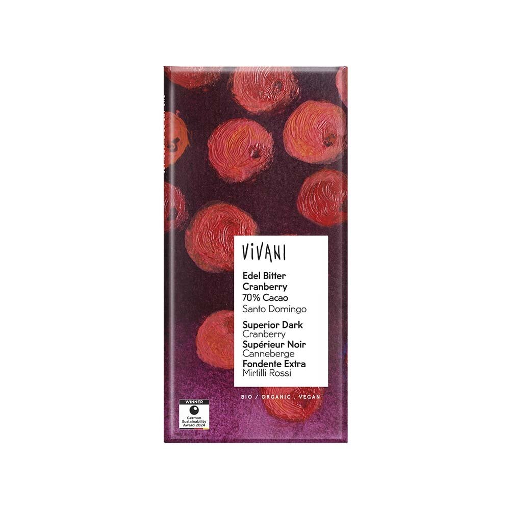 Vivani Ekologisk Mörk Vegansk Choklad Tranbär 70% 80 g