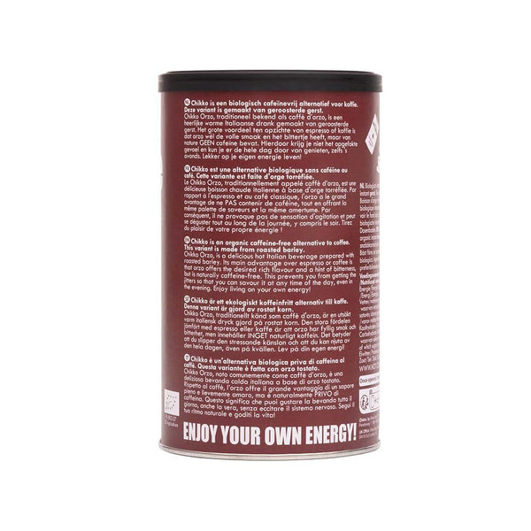 Chikko Not Coffee Rostad Orzo 150 g – baksida med produkttext