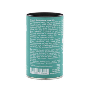 Chikko Not Coffee Golden Milk Lattemix 110 g – baksida med innehållsinformation
