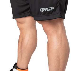 GASP Dynamic Shorts Black – närbild av benslut och logotyp