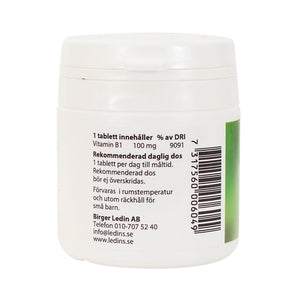 Ledins Vitamin B1 50 tabletter – baksida med dosering och streckkod