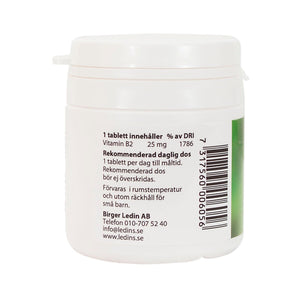 Ledins Vitamin B2 50 tabletter – baksida med dosering och streckkod