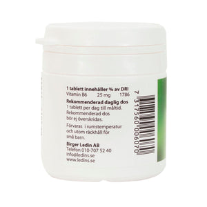 Ledins Vitamin B6 50 tabletter – baksida med dosering och streckkod