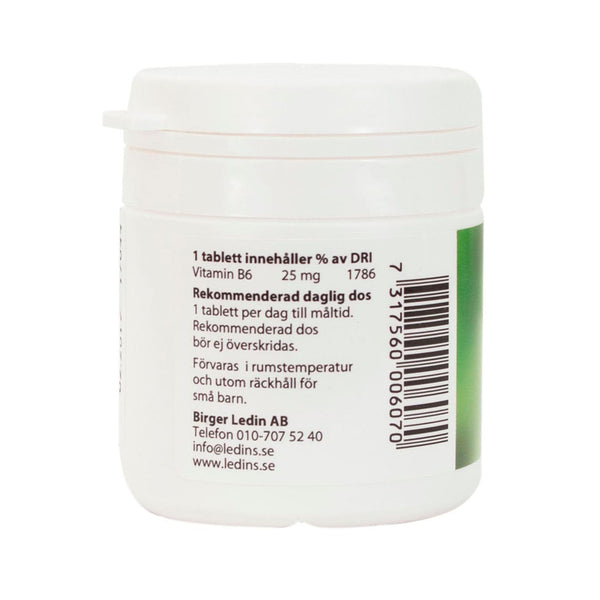 Ledins Vitamin B6 50 tabletter – baksida med dosering och streckkod