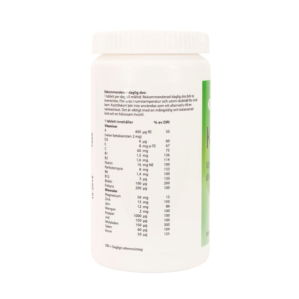 Ledins Komplett 100 tabletter Multivitamin – baksida med näringsinformation
