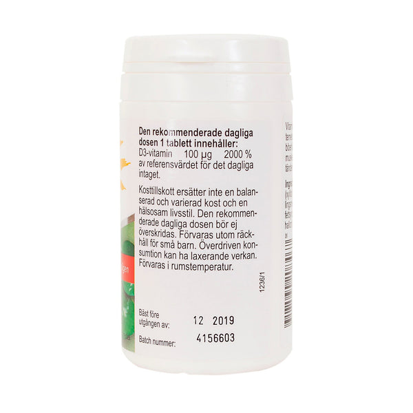 Ledins D-Vitamin 100 µg 90 tuggtabletter – baksida med produktinformation