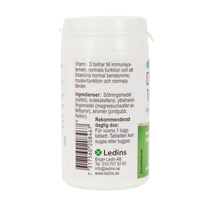 Ledins D-Vitamin 100 µg 90 tuggtabletter – baksida med ingrediensinformation