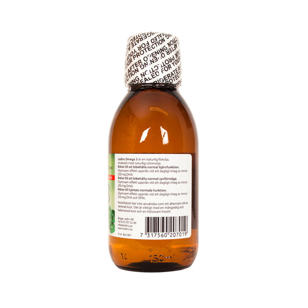 Ledins Omega-3 150 ml – baksida med produktinformation