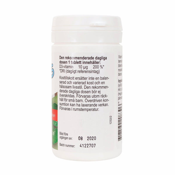 Ledins D-Vitamin Kids 10 µg 90 Tuggtabletter – baksida med produktinformation