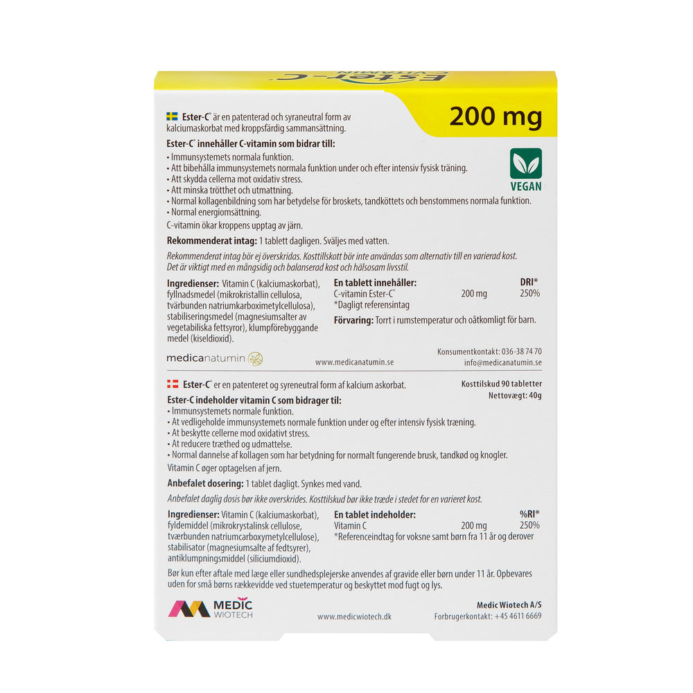 Ester-C C-Vitamin 200 mg 90 tabletter