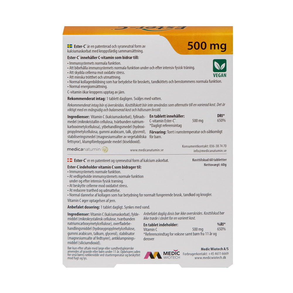 Ester-C C-Vitamin 500 mg 60 tabletter