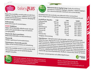 Balans Plus Menopause 60 tabletter – baksida med innehållsinformation