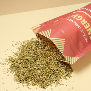 Matetea Yerba Mate Energize 180 g – i lös form framför förpackning