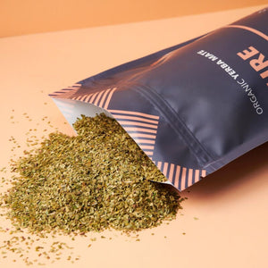 Matetea Pure Yerba Mate 180 g – i lös form framför förpackning