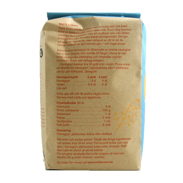 Saltå Kvarn Havregryn 650 g – baksida med produktinformation