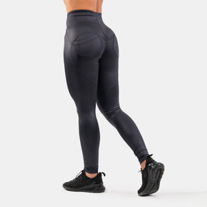 NEBBIA High Waist Glossy Look Bubble Butt Pants vulcanic black – detaljbild