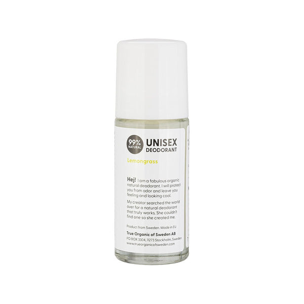True Organic Naturlig Deodorant Undercover Agent Lemongrass 50 ml – baksida med ingredienser