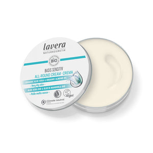Lavera Basis Sensitive All-Round Cream 150 ml – Sensitiv All-Round Cream i öppnad burk