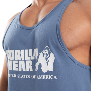 Gorilla Wear Classic Tank Top Coronet Blue – närbild av brösttryck