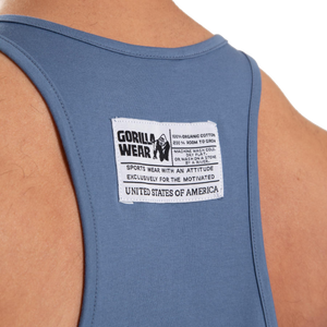 Gorilla Wear Classic Tank Top Coronet Blue – närbild av ryggmärke