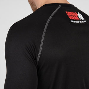 Gorilla Wear Performance T-Shirt Black/Grey – närbild av rygglogotyp