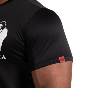 Gorilla Wear Classic Training T-Shirt Black – närbild av ärm och varumärkesmärke