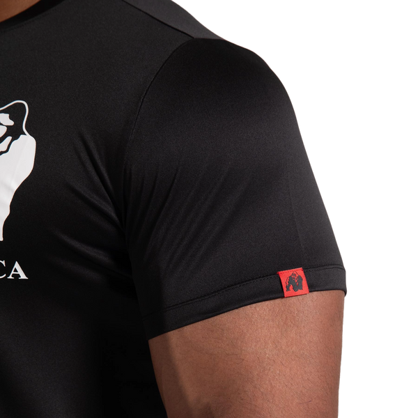 Gorilla Wear Classic Training T-Shirt Black – närbild av ärm och varumärkesmärke