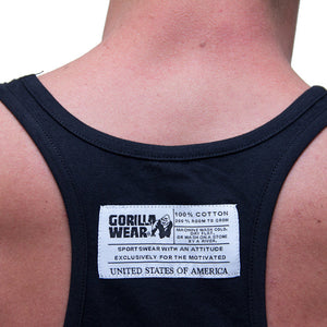 Gorilla Wear Classic Tank Top Black – närbild av ryggmärke