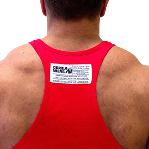 Gorilla Wear Classic Tank Top Red – närbild av ryggmärke