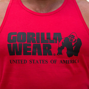 Gorilla Wear Classic Tank Top Red – närbild av brösttryck