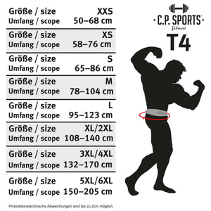 C.P. Sports Lifting Belt Black – storleksguide