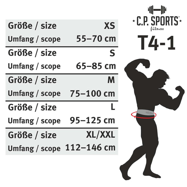 C.P. Sports Wide Lifting Belt Black – storleksguide