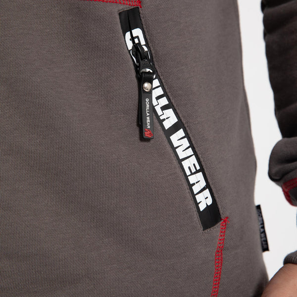 Gorilla Wear Georgia Zipped Hoodie Grey – närbild av ficka och dragkedja