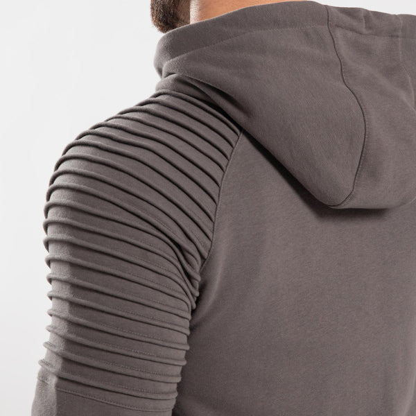 Gorilla Wear Georgia Zipped Hoodie Grey – närbild av huva och ribbad ärm