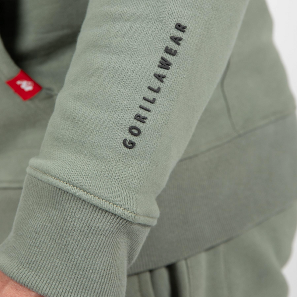Gorilla Wear Leon Zipped Hoodie Green – närbild av ärmtryck