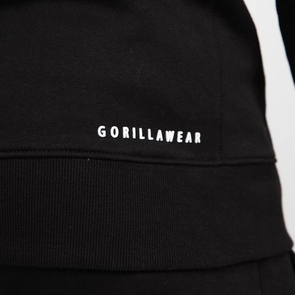 Gorilla Wear Leon Zipped Hoodie Black – närbild av nederkant och logotyp