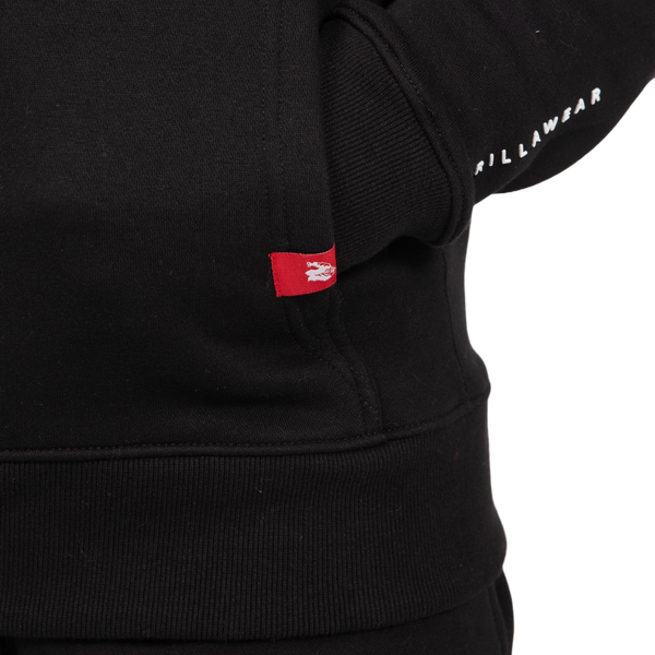 Gorilla Wear Leon Zipped Hoodie Black – närbild av ficka och varumärkesmärke